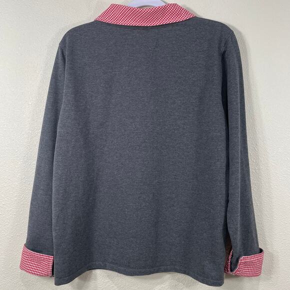 Vintage 90s Y2k Gray Red Gingham Collared Black Cats Hearts Novelty Sweatshirt M - Picture 4 of 7